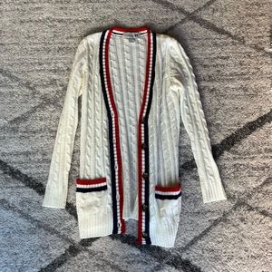 Forever 21 White Cardigan w/Red, White, & Blue Stripes